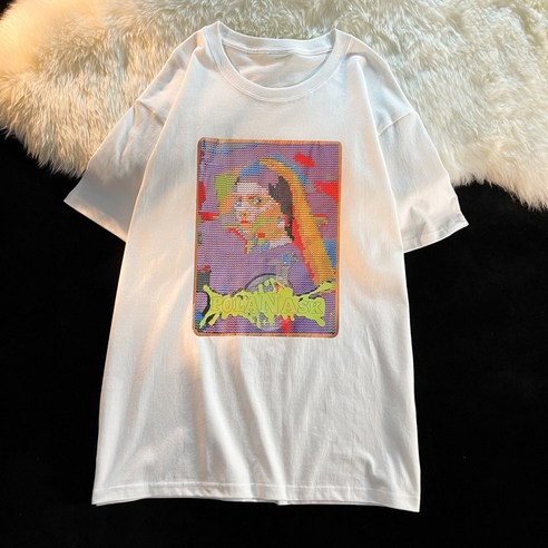 DFMEI 레트로 인쇄 티셔츠 남성 반팔 패션 브랜드 커플 반소매 니트 긴팔 스트리트 티셔츠