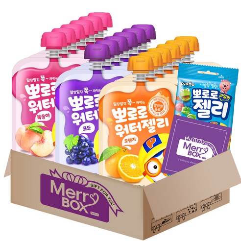 [메리박스] 어린이음료세트 뽀로로 워터젤리(복숭아6+포도6+오렌지6)+뽀로로젤리+메세지카드, 1세트