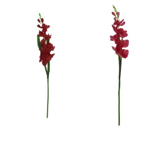 결혼식 파티 홈 바 장식을 위한 2x 현실적인 글라디올러스 꽃 식물, 레드+로즈 레드, 80cm, 천