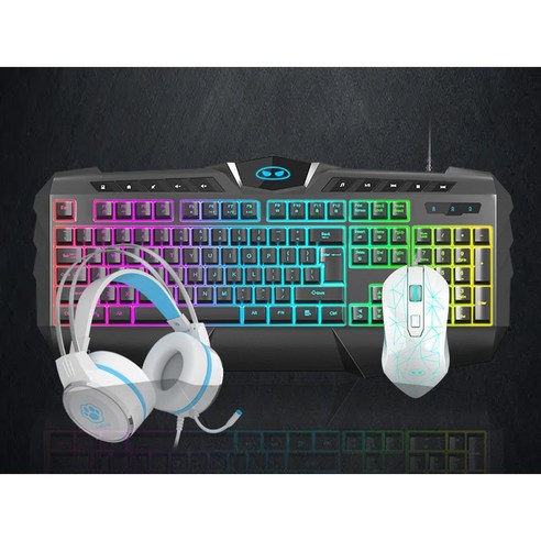 Literally sell 게이밍키보드 무접점 키보드 멋진 조명 인체 공학 게임 엔진 6단 DPI 속도 무소음키보드 레트로키보드 무소음마우스 노이즈캔슬링헤드폰 유선이어폰, 검정색 키보드+마우스+헤드폰