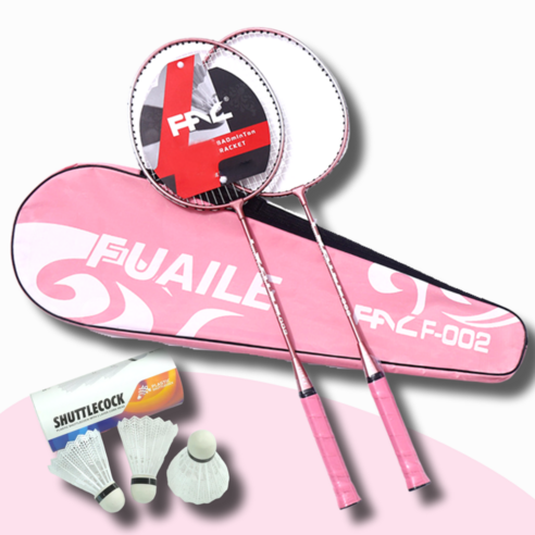 시옷모먼트 입문자용 가벼운 배드민턴 라켓 셔틀콕 세트 + 전용 라켓백, 1세트, 핑크라켓 2P