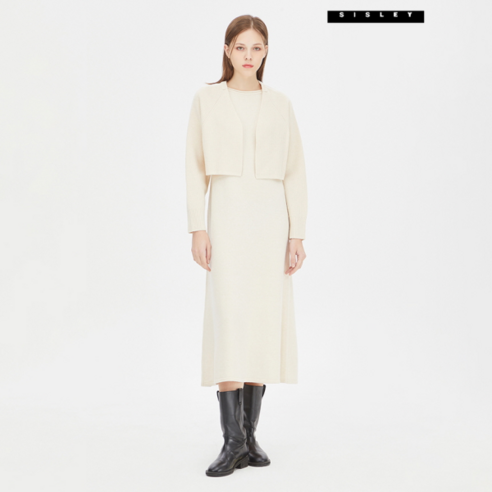 시슬리 훌-라인 울 가디건 니트 원피스 세트 SAKO35361_BE 117613