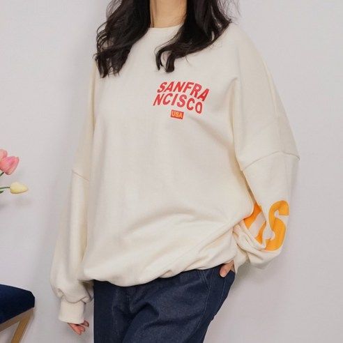 빅걸스토리 여성 빅사이즈 USA 레터링 오버핏 데일리 캐주얼 맨투맨