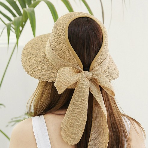  여름을 위한 세련된 액세서리: 독특한 스타일링을 완성시키는 추천품목 여성패션 썬캡 여성여름모자 밀짚 챙넓은 햇빛가리개모자 크렘쉘리본썬캡