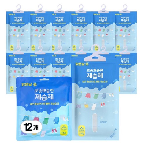 맑은날뽀송뽀송제습제 옷장 옷걸이 습기제거제, 12개, 120g