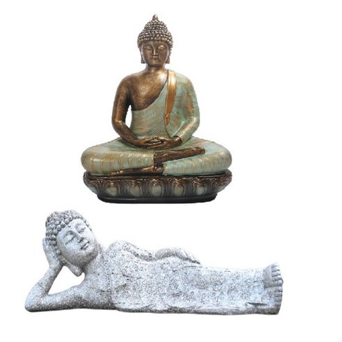 가정 정원 실내 장식을위한 2 X 명상 부처님 장식 선 동상, 12x3.5x4.3인치, 수지, 회색