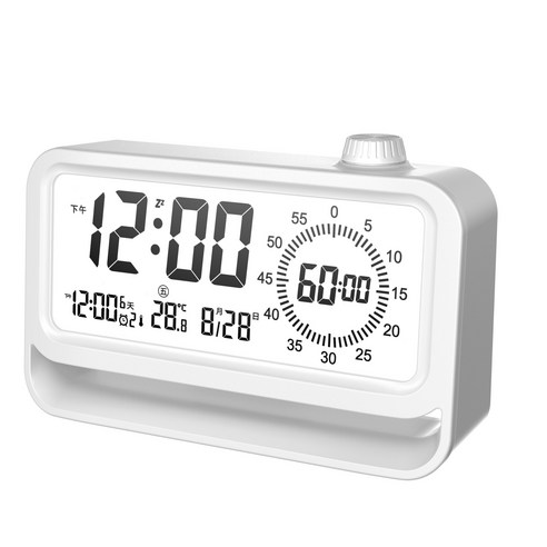 Uinox 충전식 온도 알람 디지털 무소음 탁상 인테리어 LED 탁상시계, 충전식 화이트
