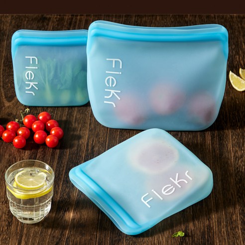 피크르 업그레이드 다회용 두툼 실리콘 지퍼백 3종 세트, 500ml+1000ml+2000ml블루 두툼 소재, 1세트