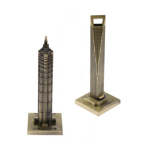2 조각 빈티지 청동 건물 모델 동상 건물 기념품 참신 생일 선물, 그림으로, 금속