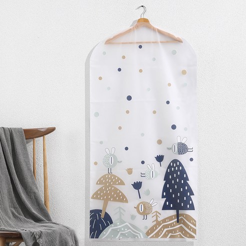 2900 투명 프린트 포켓 의류 방진 덮개, 1 건, 블루 라지 60x120cm