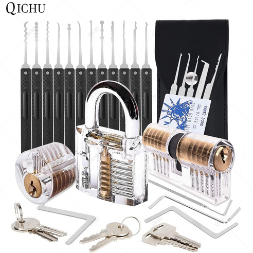 QICHU 25pcs 락픽세트 멀티 픽 투명 자물쇠 락픽 키트 연습용 locksmith set car/lock picking card, 3세트