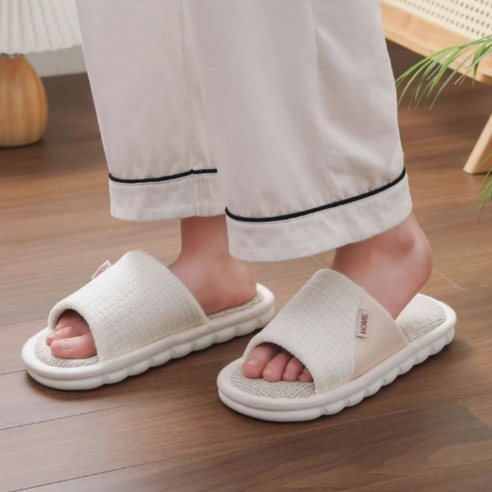 심플로우 푹신한 층간소음 쿠션 린넨 거실 실내화, 1개, 화이트