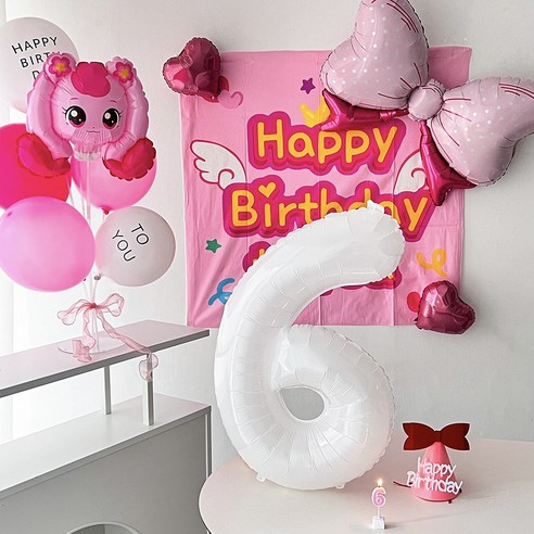 하피블리 산리오 캐릭터 풍선 아이 생일 파티 용품 세트, 티니핑, 프리미엄세트(숫자6)