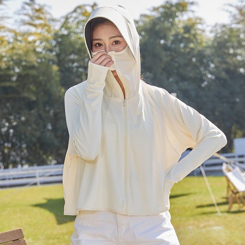 바흐 여름 초경량 자외선 차단 후드집업, 아이보리