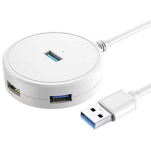 4 포트 USB 3.0 데이터 허브 USB 분배기(노트북 PC 데스크탑 프린터용 50cm 연장 케이블 포함) 5Gbps 고속 데이터 전송, 하얀색, 50cm 케이블, 복근