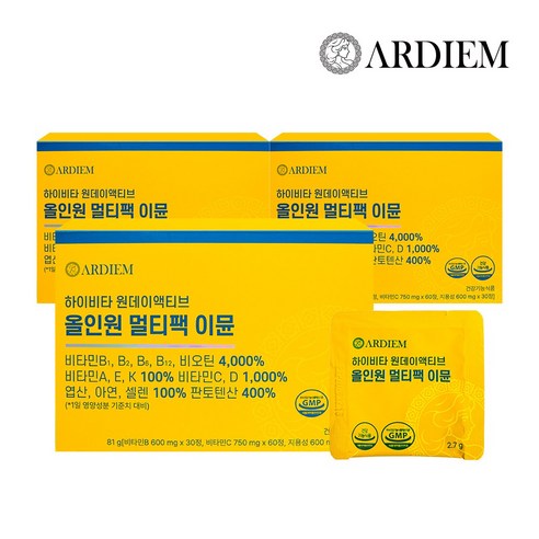 아르디엠 원데이액티브 올인원 멀티팩 이뮨 멀티 비타민 2.7g x 30포, 3개, 30회분