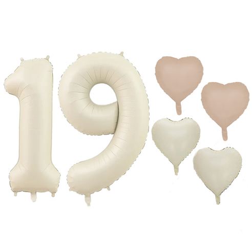 파파 파티 크림 하트 대형 숫자 기념일 생일 풍선 세트, 1세트, 크림 19 + 하트4p