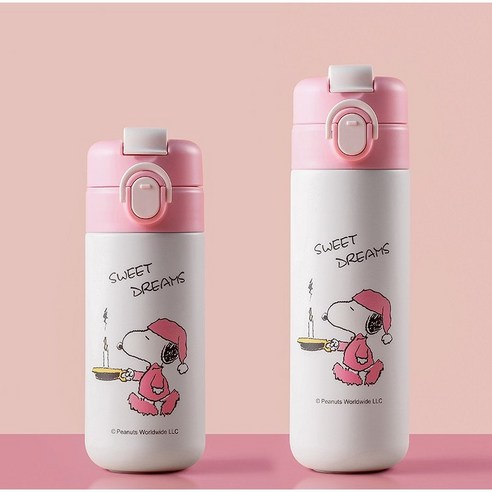 강아지 캐릭터 원터치 빨대 보온 보냉텀블러 스누피 350ml 450ml 4종 칼러 모음, 핑크