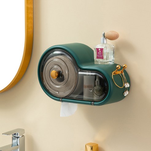달팽이 세수수건 수납함 휴지통 방진대 덮개 펀치 면제 벽걸이식 욕실 화장실 휴지통, 초록색