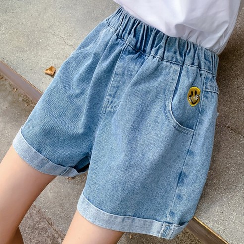스마일밴딩데님3부팬츠 여아청반바지 초등숏팬츠 아동여름 데님팬츠 키즈 롤업팬츠