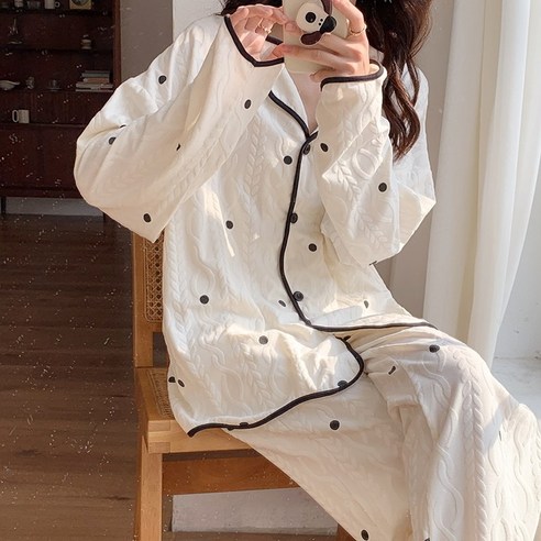 하루바나 여성 내장캡 브라캡 긴팔 잠옷세트 파자마 홈웨어