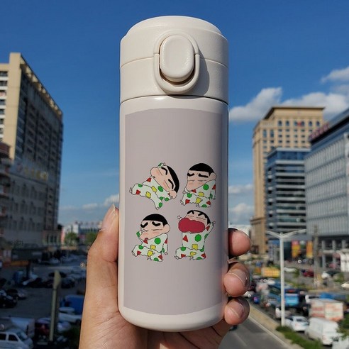 일본 인터넷 연예인 귀여운 크레용 작은 새로운 튀는 뚜껑 보온병 학생 작은 휴대용 컵 스테인리스 차 컵, Q57v크레용신화튀는컵, 300 ml