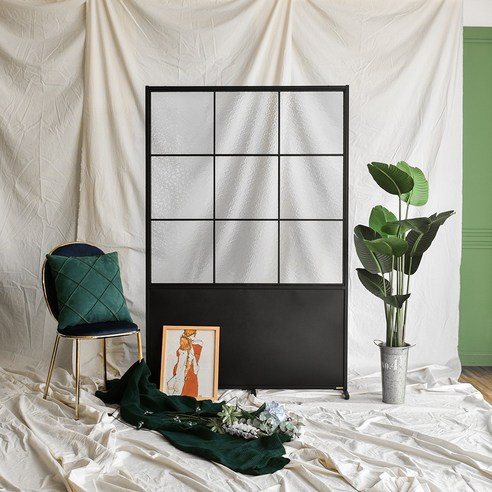 어린이를 위한 레트로 스타일의 아쿠아유리로 제작된 철제 파티션 1200 (하프), 블랙 가벽