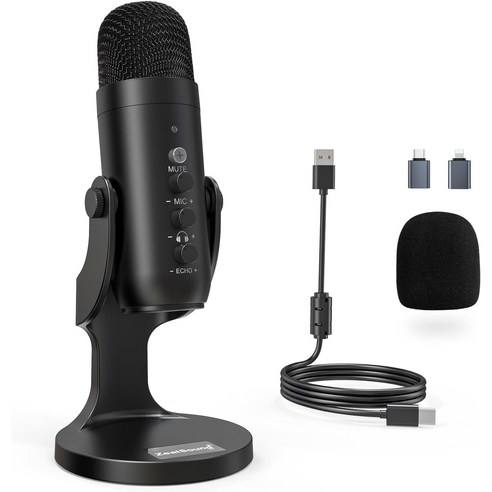 ZealSound USB 마이크 콘덴서 컴퓨터 PC 마이크 PS 4&5용 플러그 앤 플레이 게이밍 마이크. 헤드폰 출력 및 볼륨 컨트롤 마이크 게인 컨트롤 음소거 버, 4)진주빛 핑크