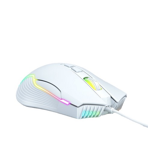 YJQ 게이밍마우스 RGB LED 게이밍 마우스 게이밍 옵티컬 마우스 동적 발광 6단 DPI 조절 가능, 흰색