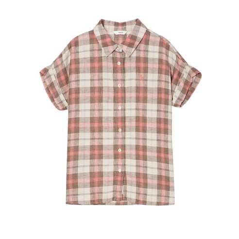 코랄 체크 리넨 반팔셔츠: 캐주얼함과 시원함의 조화