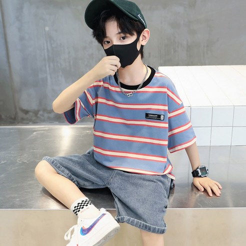 베비포 초등학생 루즈핏 반팔티 데님 반바지 상하세트 BT3