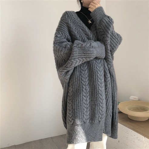 에쉬울프 꽈배기 니트 루즈핏 롱 가디건