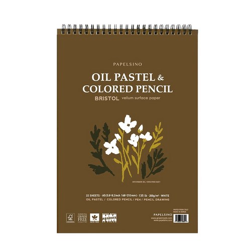   파펠시노 오일파스텔 색연필전용 종이 스케치북 브리스톨지 스프링형, A5, 1개, 22매
