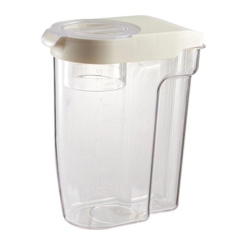 계량컵이 통합된 2L 쌀 저장용 디스펜서 플라스틱으로 만든 BPA 프리 시리얼 용기, 하얀, BPA 무료 PP 및 PS 플라스틱