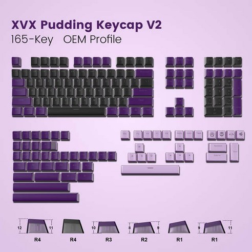 Gateron Cherry MX 스위치용 더블 샷 PBT RGB 백라이트 맞춤형 키보드 OEM 프로필 키캡 푸딩 165 키, 09 블랙 퍼플, 한개옵션1, 한개옵션2