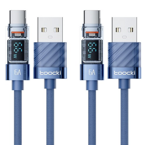 Toocki LED 디스풀레이 제2대 투명 C타입 고속 충전케이블, 1m, 블루, 2개