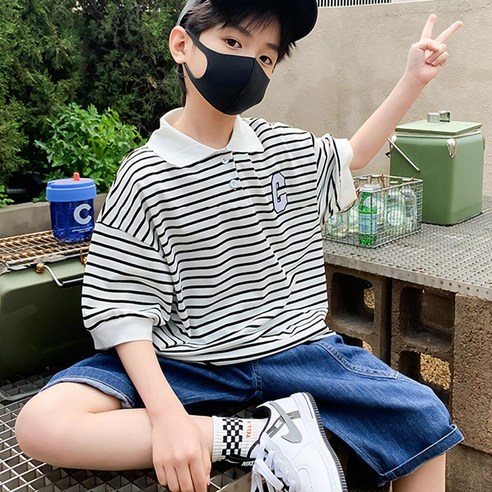 베비포 초등학생 카라 반팔 여름 청바지 상하의 세트 CV1
