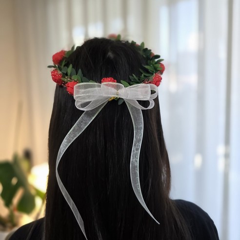 (달빛마녀캔들)DIY 장미꽃 화관 1개만들기 플라워 머리띠 재료 셀프웨딩 소품 셀프촬영소품, 01.레드화관-만들기