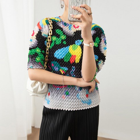 플리츠무드 PLEATS 크림프 패턴 플리츠 블라우스 이세이미야케 플리츠무드 PLEATS 크림프 패턴 플리츠 블라우스 이세이미야케