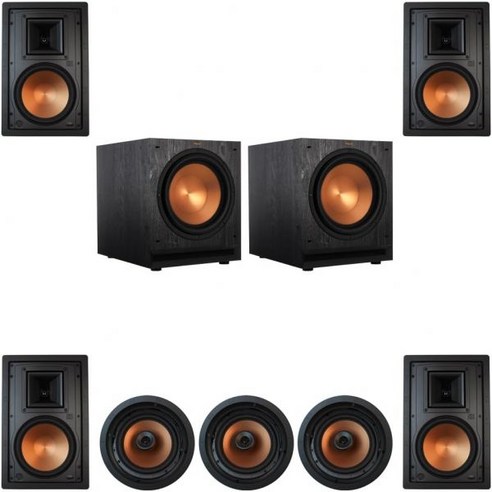 3개의 CDT-5800C II 4개의 R-5800W 2개의 SPL-120을 갖춘 Klipsch 7.2 인월 시스템, 3개의 CDT-5800C II 4개의 R-5800W 2