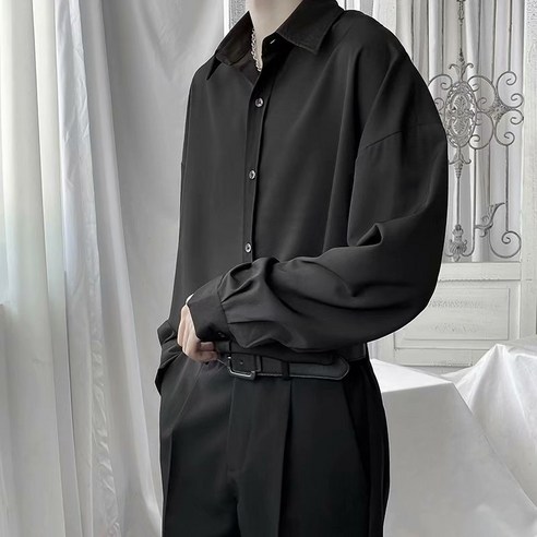 한국식 느슨한 캐주얼 긴팔 셔츠 남성 가을 유행 탑