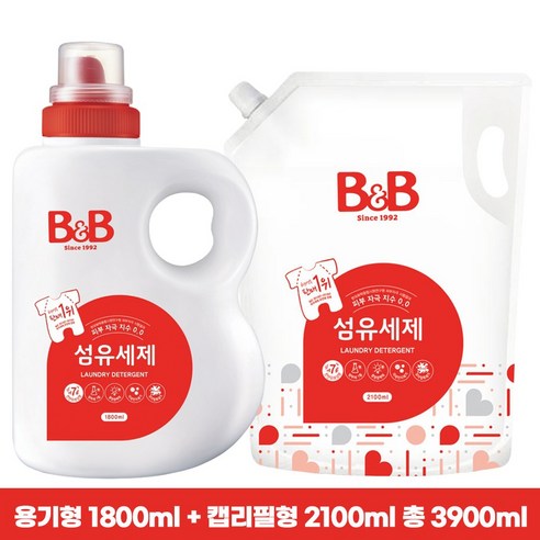 비앤비 B&B 유아 섬유세제 용기1800ml + 리필2100ml - 아기세제 유아세제