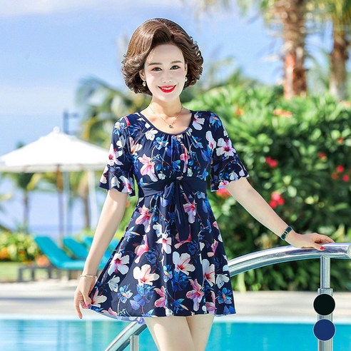 메이리앤 여성 래쉬가드 빅사이즈 엄마 수영복 중년 원피스수영복, 블루