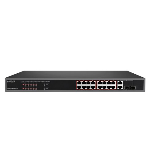 이지넷유비쿼터스 NEXT-POE316SFP-TP 10/100Mbps 16포트 + Gigabit 2TP/2SFP FULL POE스위치(250W) / 802.11af/at규격지원 그린이더넷지원