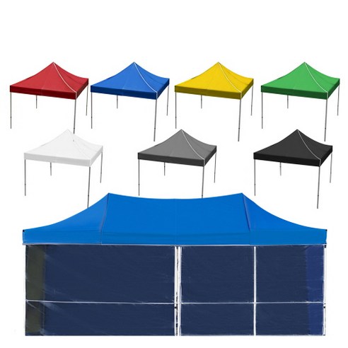 국산 캐노피 천막 접이식 천막+프레임+바람막이(투명) 야외 행사용 그늘막 텐트 옥상 테라스 자바라 포장마차, 2.5x5 옐로우