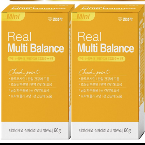 펫생각 리얼 멀티밸런스 강아지 종합 영양제 비타민 눈 간 피부 관절 면역력 성장기 노령견 120g, 60정