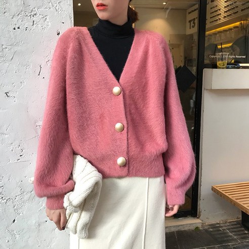 밍크 벨벳 스웨터 코트 가을 2021 새로운 한국어 스타일 느슨한 게으른 스타일 니트 카디건 겉옷