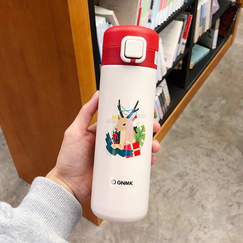 smy크리스마스 보온병 컵 여성 학생 크리스마스 이브 선물 컵 엘크 노인 귀여운 한국어 모리 간단한 컵, 광장/엘크/420 Ml, 하나