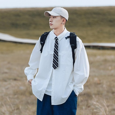 단색 유니폼 셔츠 남성 긴팔 봄과 가을 디자인 틈새 패션 브랜드 ins 홍콩 스타일 일본식 산 셔츠 코트