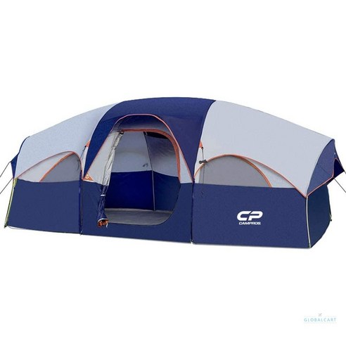 CAMPROS CP Tent-8인용-캠핑용-텐트 방수방풍패밀리텐트 대형메쉬창5면 더블레이어 분리커튼 휴대용가방, 파란색